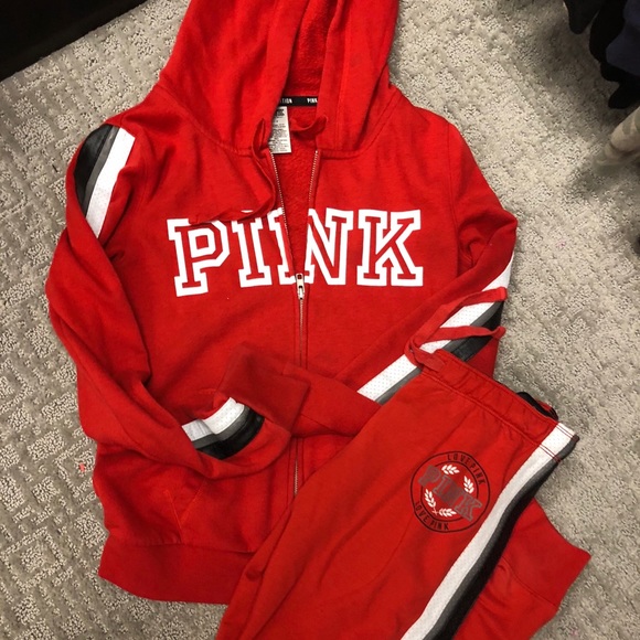 red sweat suit